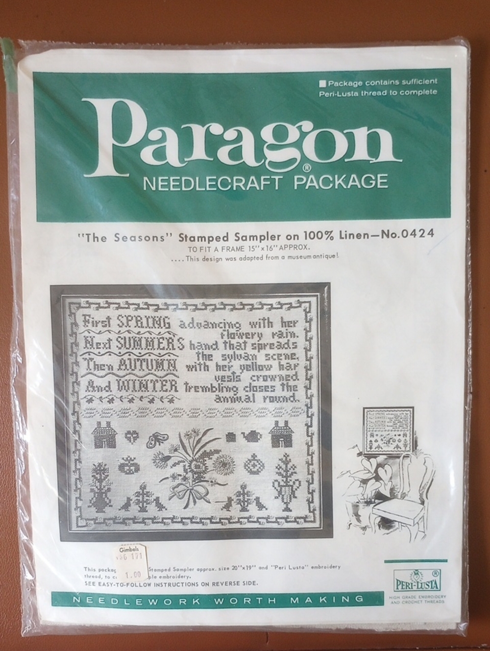 NWT Paragon Needlecraft Stamped Cross Stitch Sampler Kit No. 0424, The Seasons